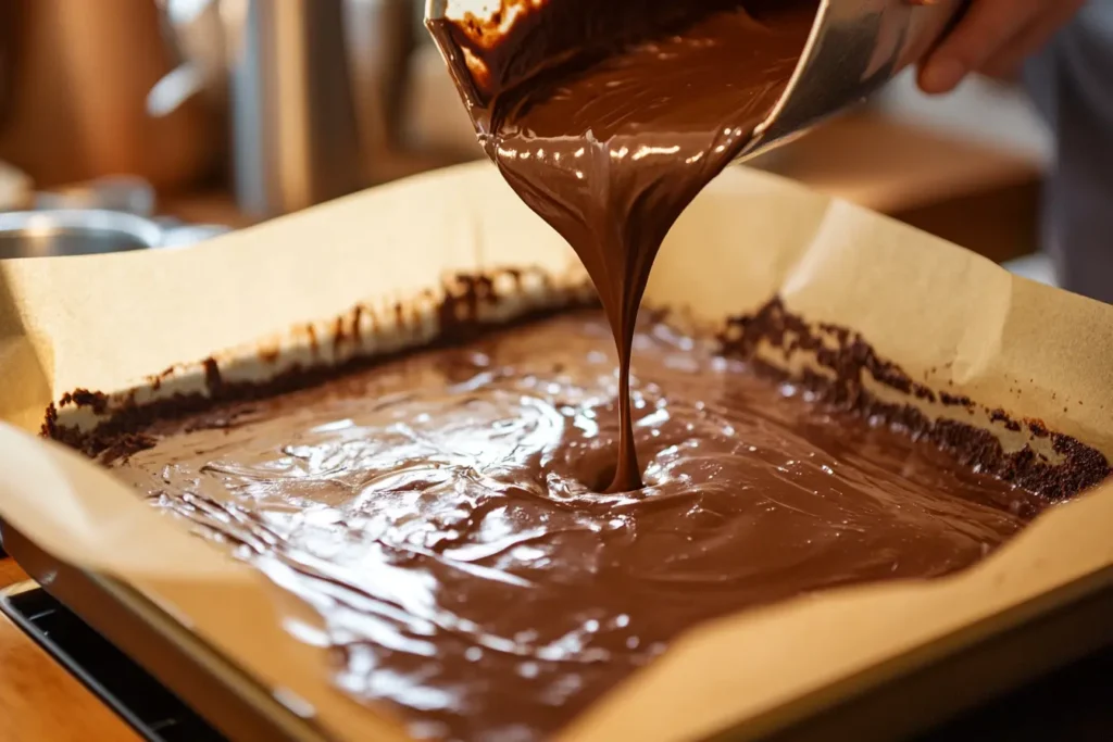 Pouring the Brownie Batter into the Pan