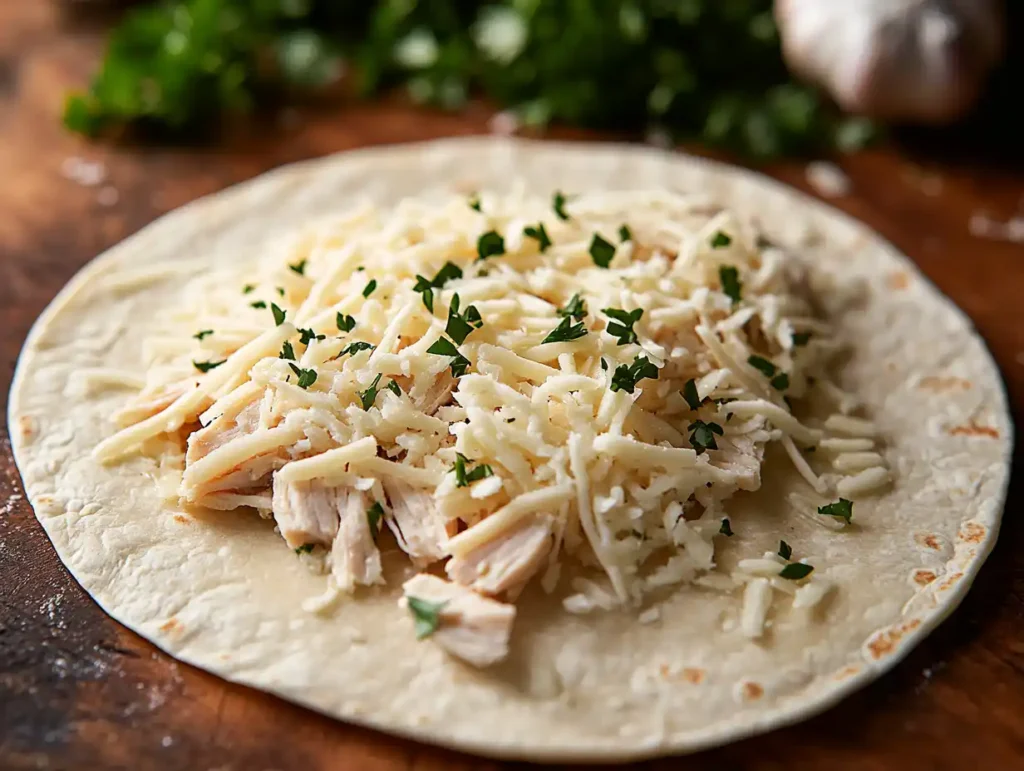 Cheesy garlic chicken wraps  step4