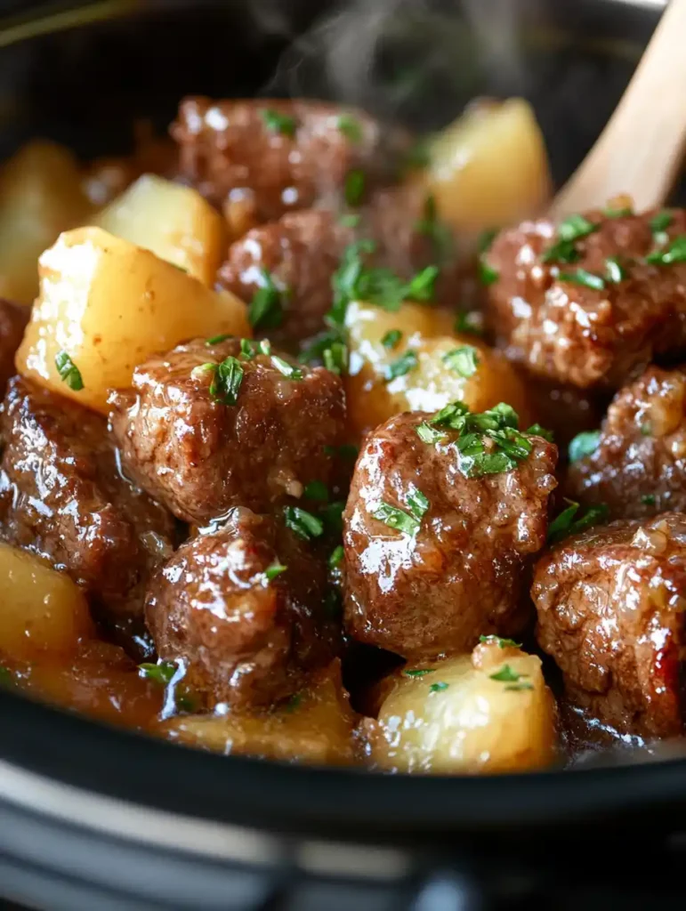 Slow Cooker Garlic Butter Beef Bites & Potatoes step2