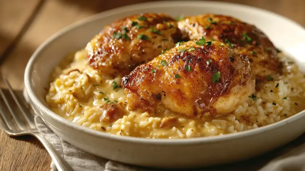 Smothered Chicken and Rice recipe serve