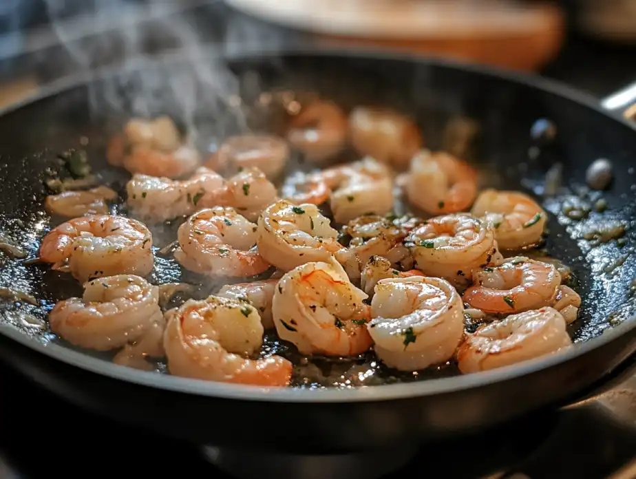 Sauté the Garlic and Shrimp