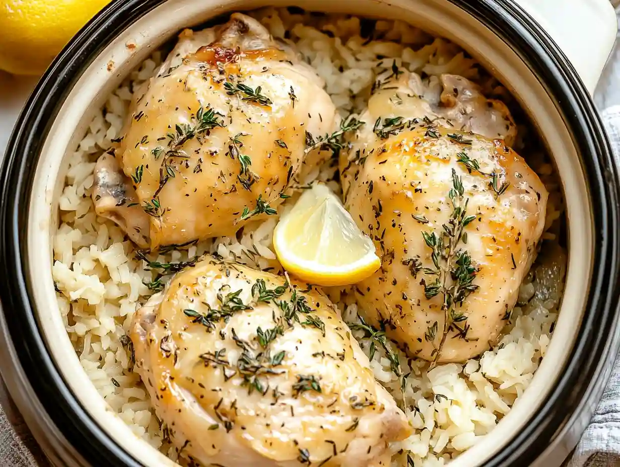 Slow Cooker Lemon Herb Chicken and Rice