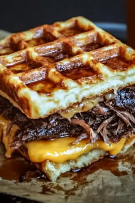 Bourbon-Maple Brisket Grilled Cheese Wafflewich