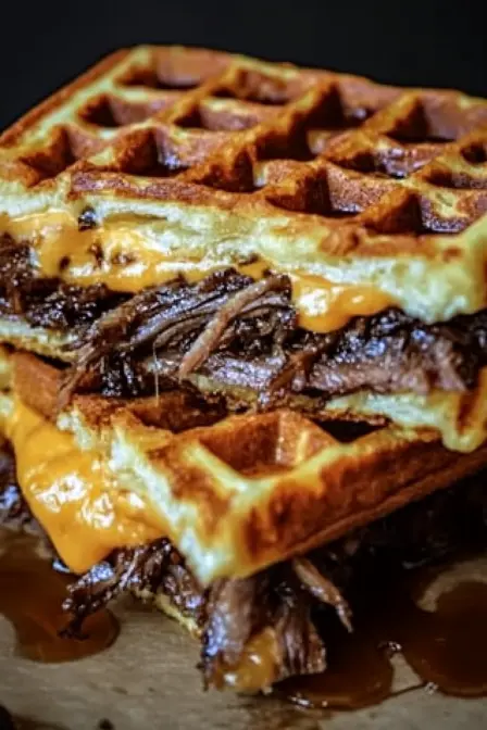 Bourbon-Maple Brisket Grilled Cheese Wafflewich