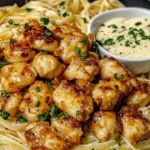 Lemon garlic butter chicken served with creamy parmesan linguine