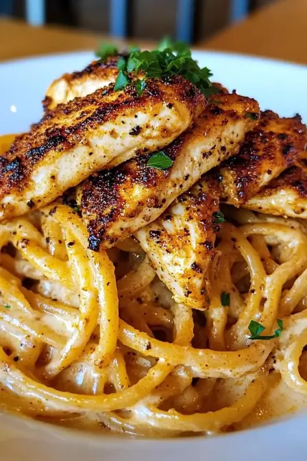 Savory Cajun Chicken over Creamy Parmesan Linguine