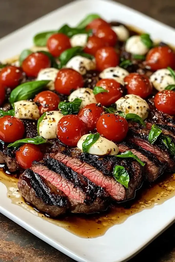 Balsamic Caprese Grilled Flan Steak