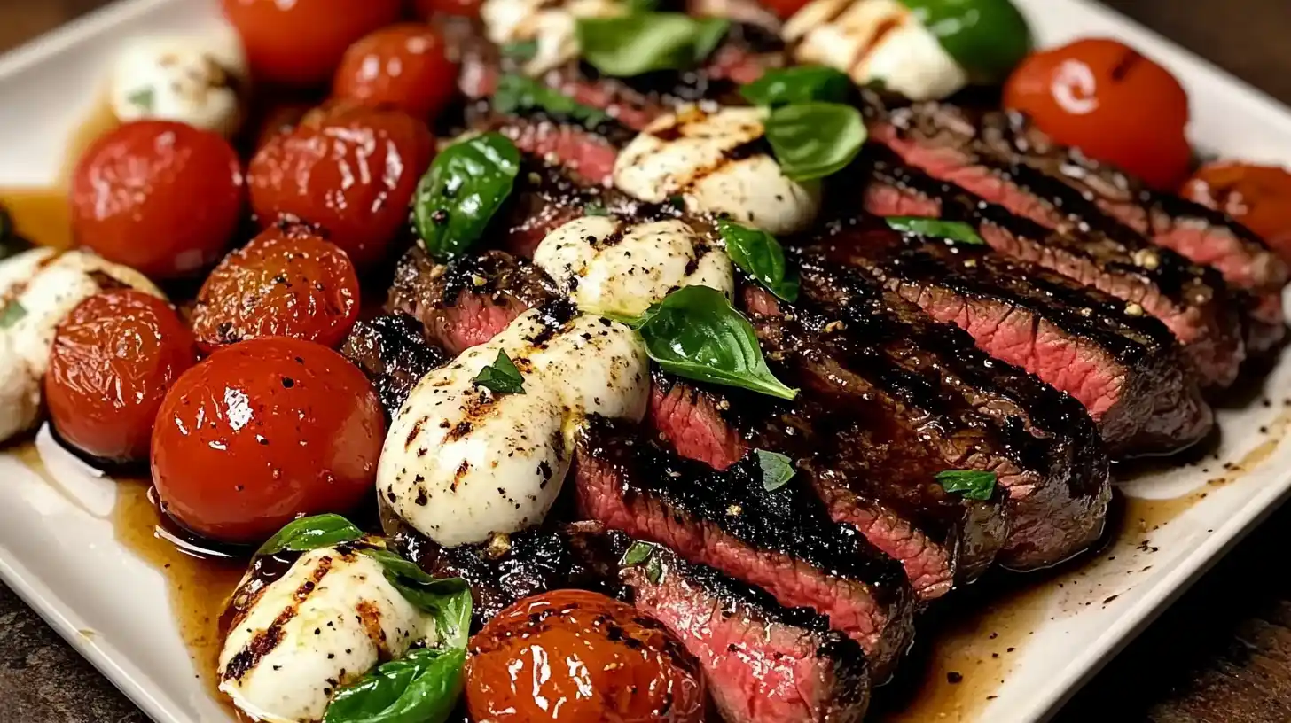 Balsamic Caprese Grilled Flan Steak