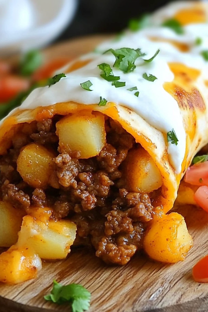 Cheesy Potato Burritos with Beef