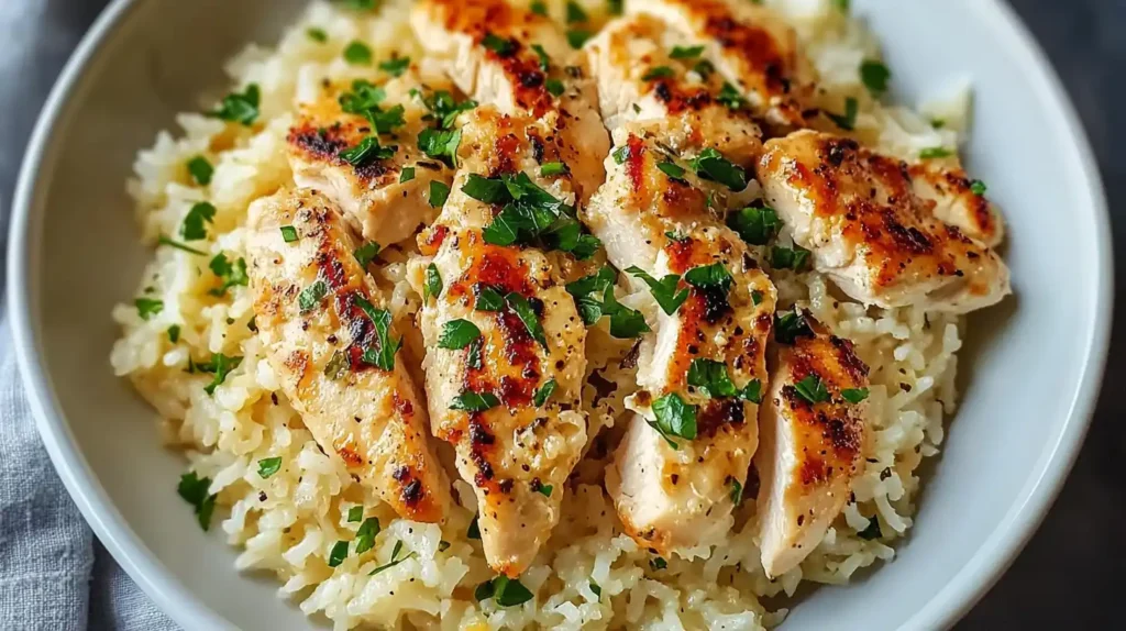 Chicken Scampi with Garlic Parmesan Rice