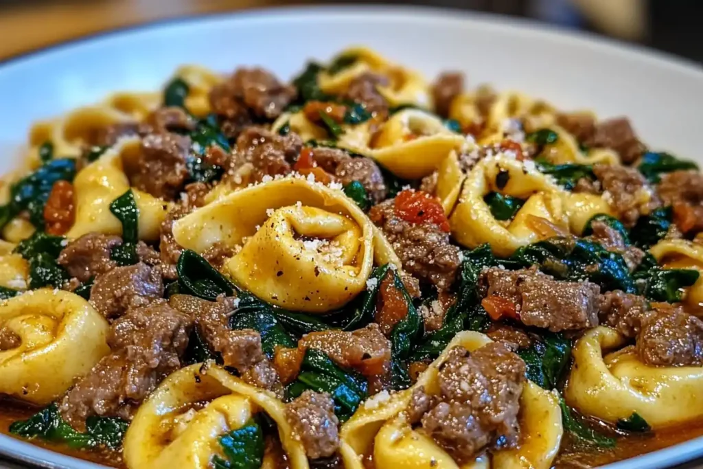 Garlic Butter Beef and Spinach Tortellini