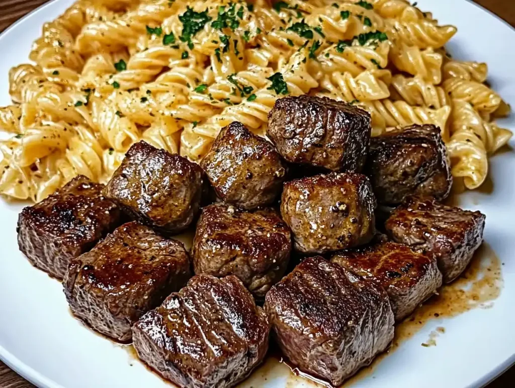 Garlic Butter Steak Bites & Spicy Cajun Alfredo Twisted Pasta