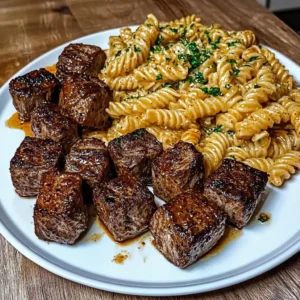 Garlic Butter Steak Bites & Spicy Cajun Alfredo Twisted Pasta