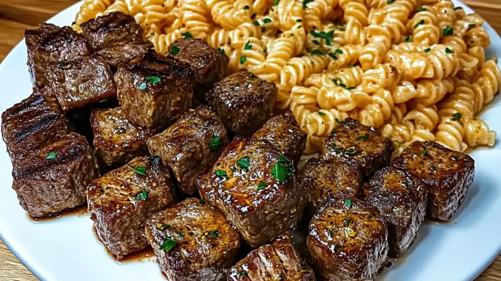 Garlic Butter Steak Bites & Spicy Cajun Alfredo Twisted Pasta