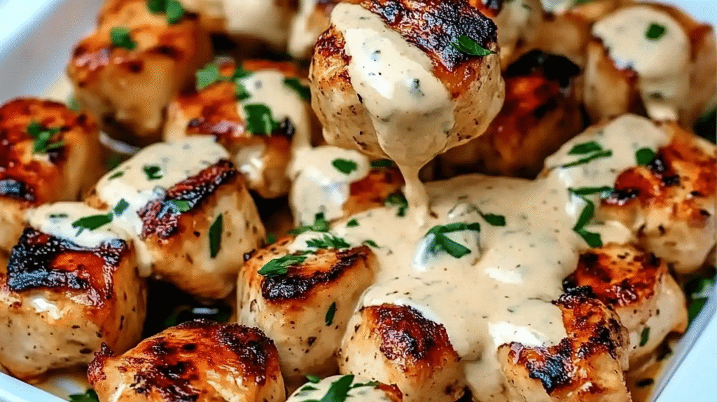 Grilled Chicken Bites with Creamy Garlic Sauce