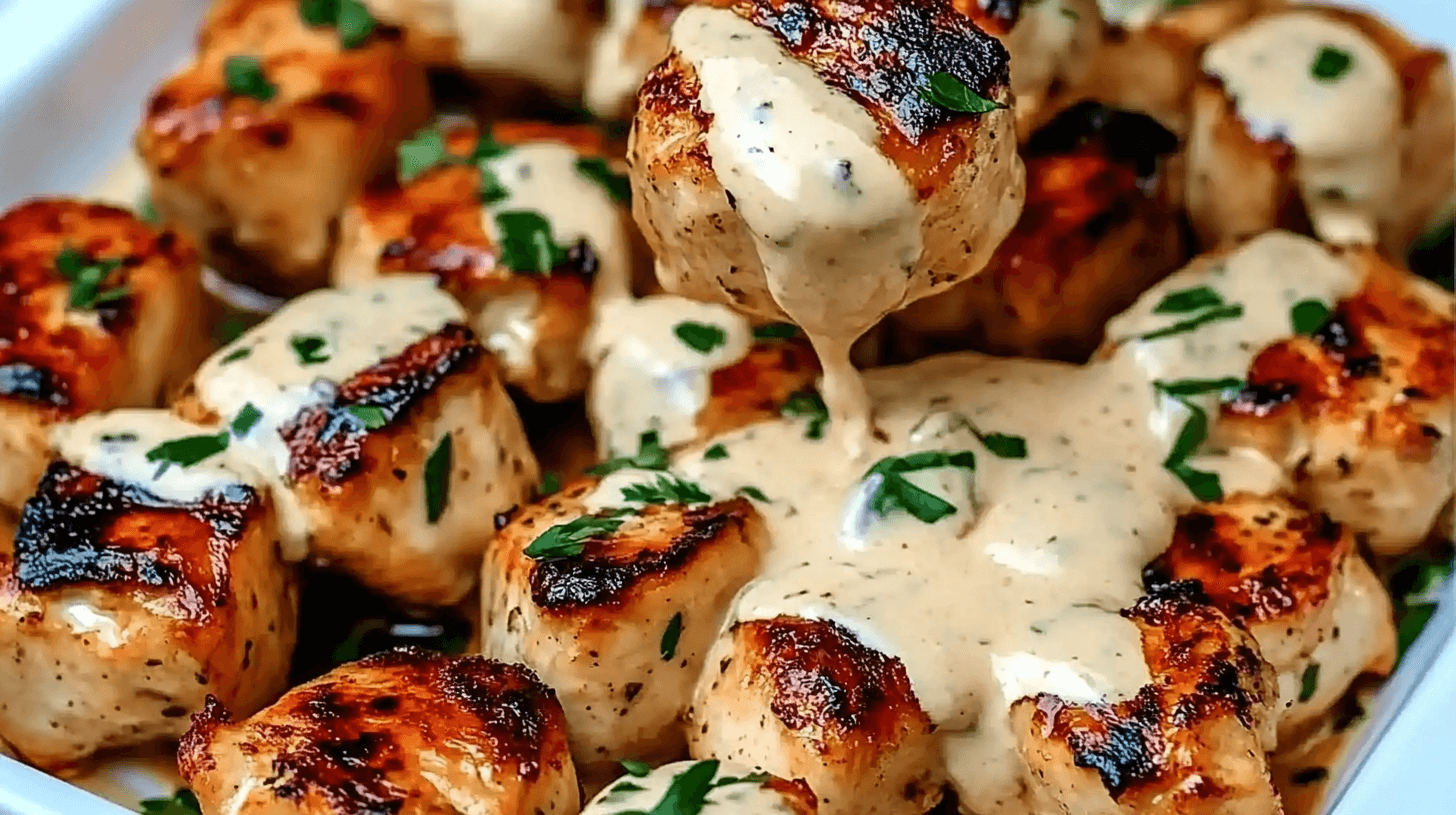 Grilled Chicken Bites with Creamy Garlic Sauce