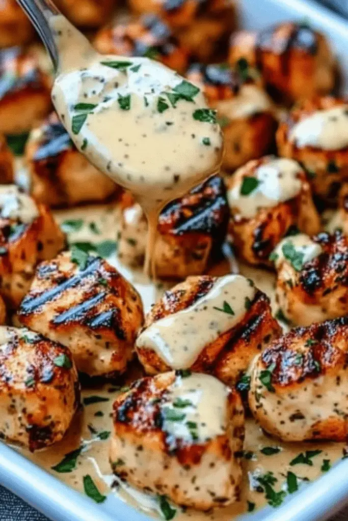 Grilled Chicken Bites with Creamy Garlic Sauce