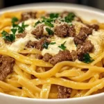 Savory Beef and Garlic Butter Linguine in Parmesan Cream
