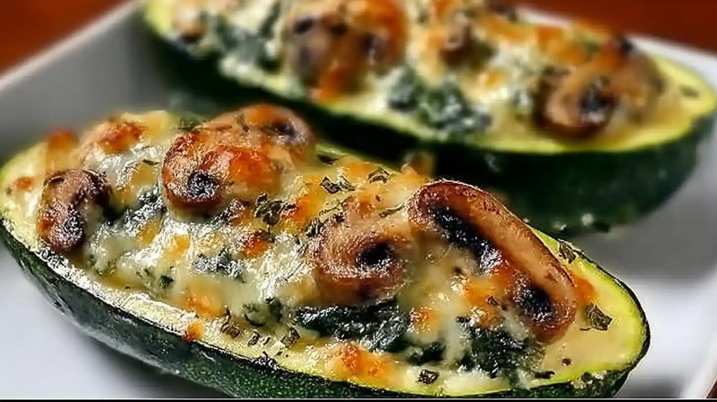 Spinach, Mushroom, and Ricotta Stuffed Zucchini Bake
