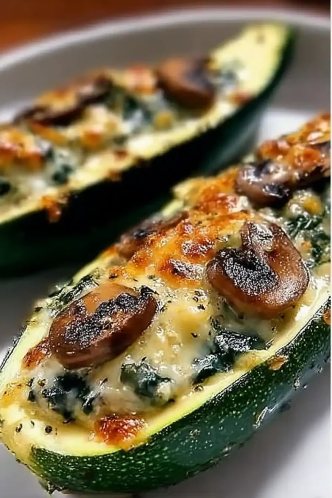 Spinach, Mushroom, and Ricotta Stuffed Zucchini Bake