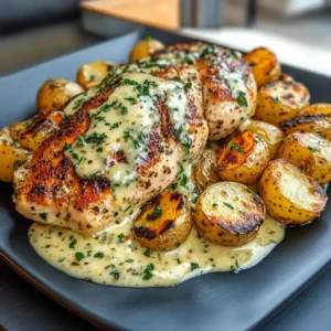 Creamy Garlic Chicken with Roasted Baby Potatoes