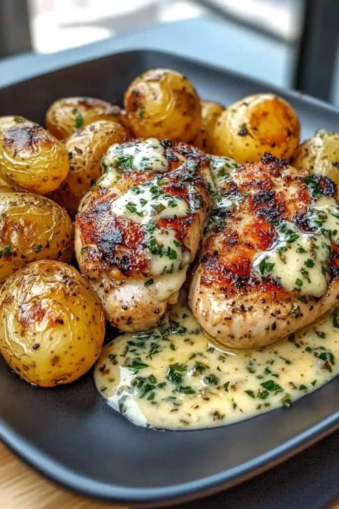 Creamy Garlic Chicken with Roasted Baby Potatoes