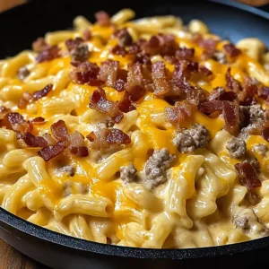 Creamy Loaded Bacon Cheeseburger Alfredo Pasta