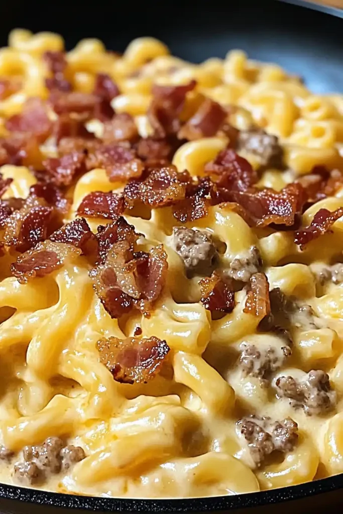 Creamy Loaded Bacon Cheeseburger Alfredo Pasta