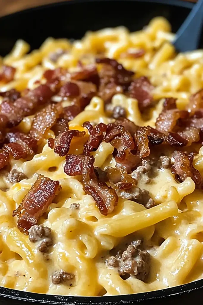 Creamy Loaded Bacon Cheeseburger Alfredo Pasta