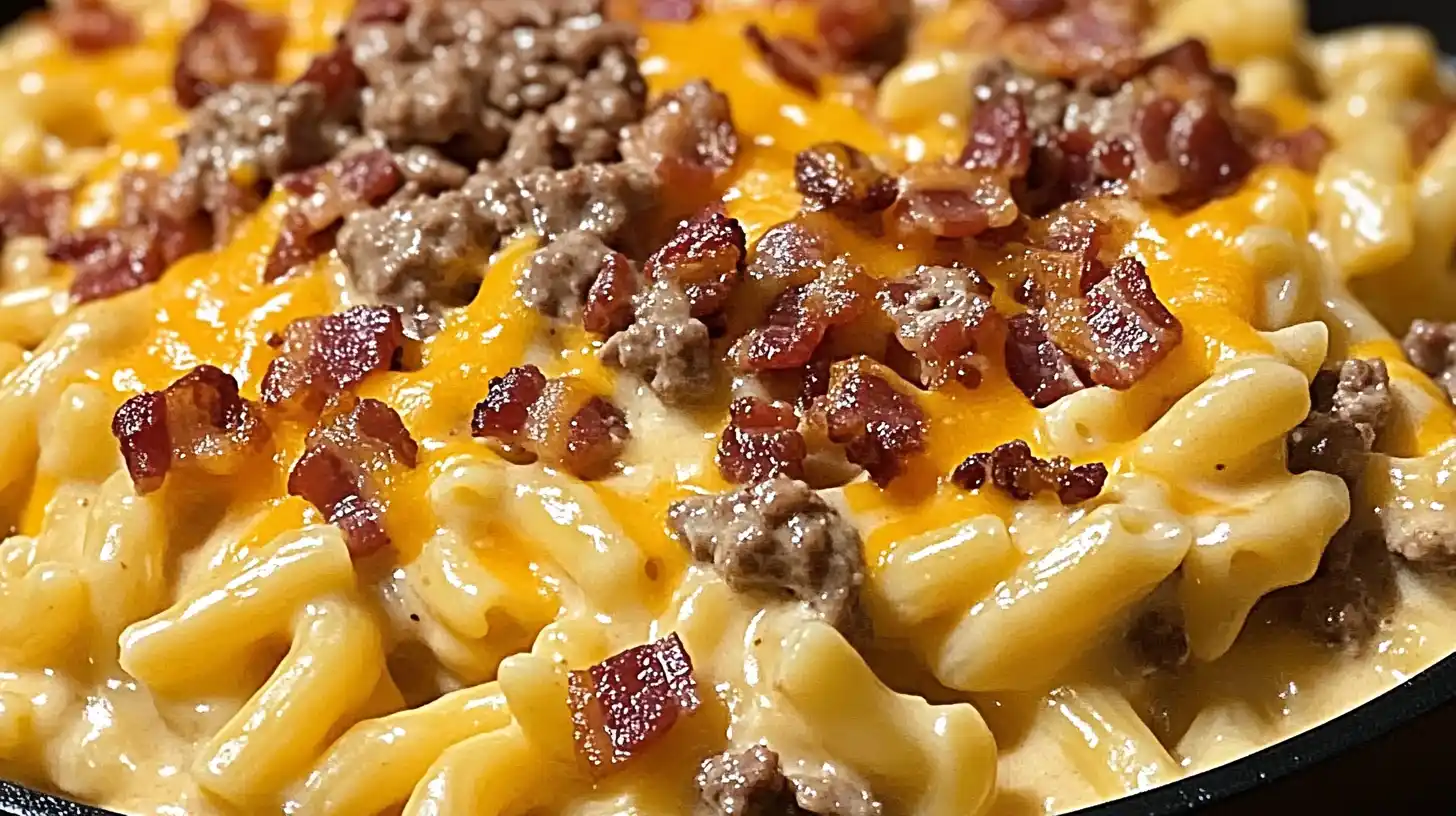Creamy Loaded Bacon Cheeseburger Alfredo Pasta