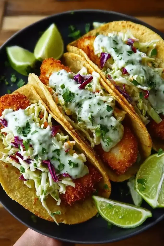 Crispy Fish Tacos with Cilantro Lime Slaw