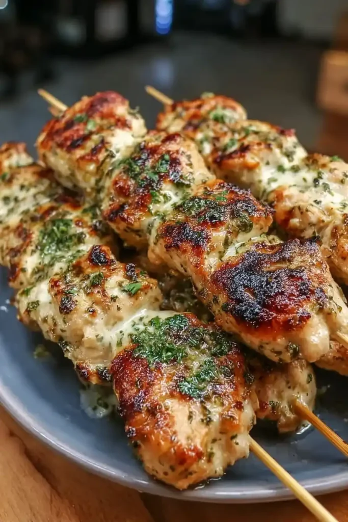 Grilled Ranch Garlic Parmesan Chicken Skewers
