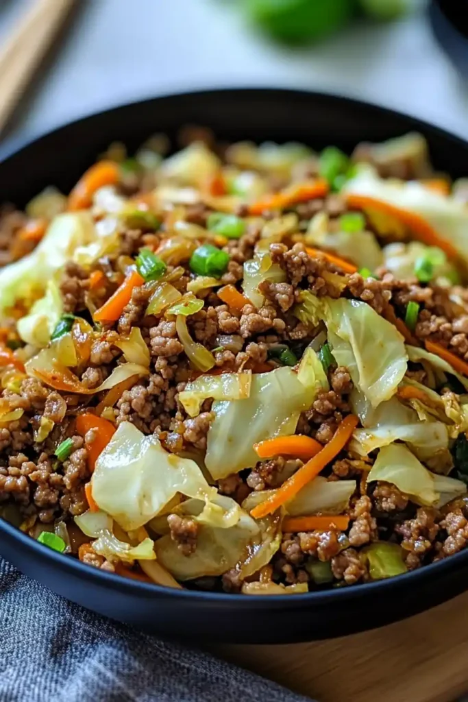 Healthy Chinese Ground Beef & Cabbage Stir Fry