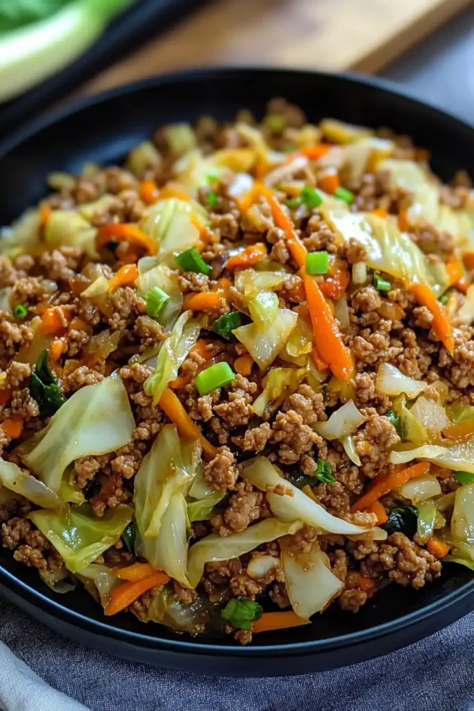 Healthy Chinese Ground Beef & Cabbage Stir Fry