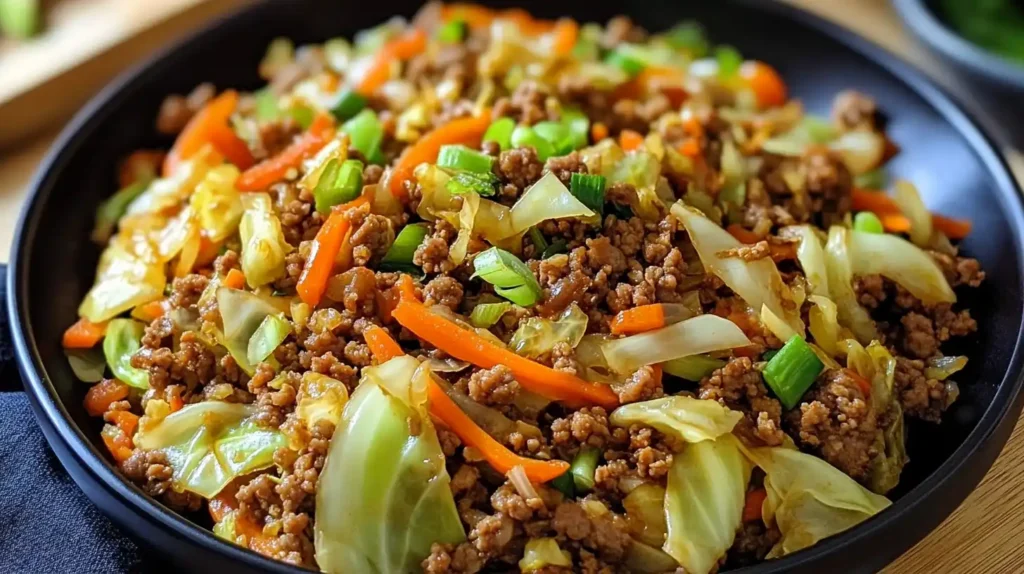 Healthy Chinese Ground Beef & Cabbage Stir Fry
