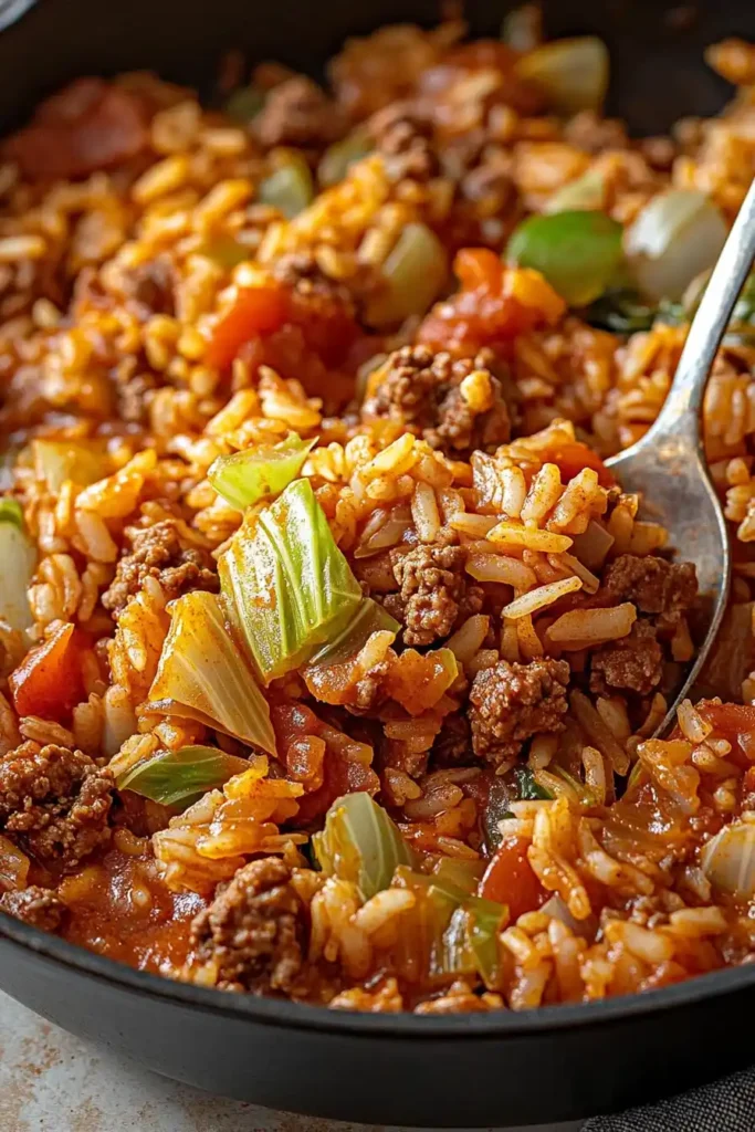 Cajun Cabbage Jambalaya with Ground Beef and Sausage