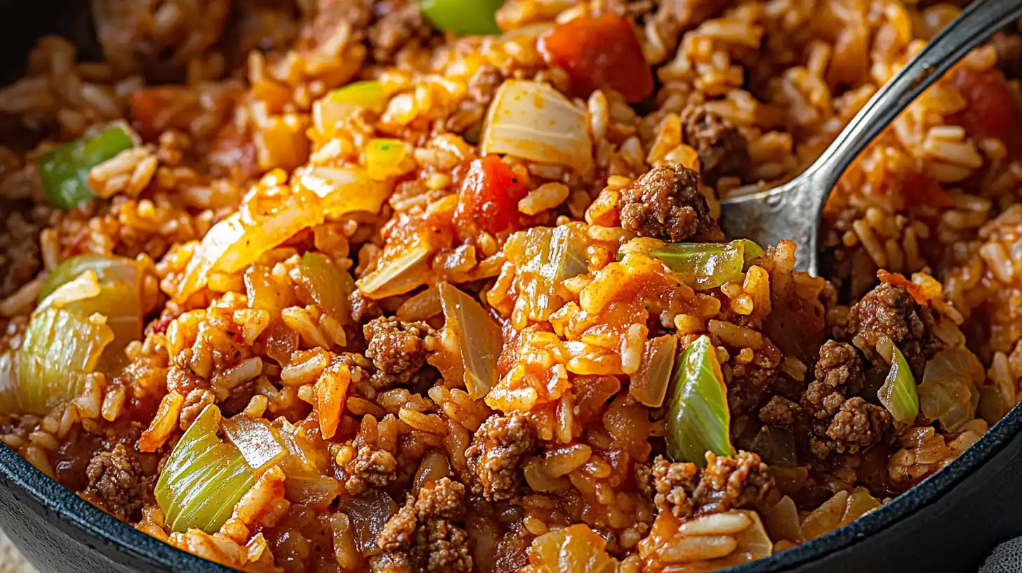 Cajun Cabbage Jambalaya with Ground Beef and Sausage