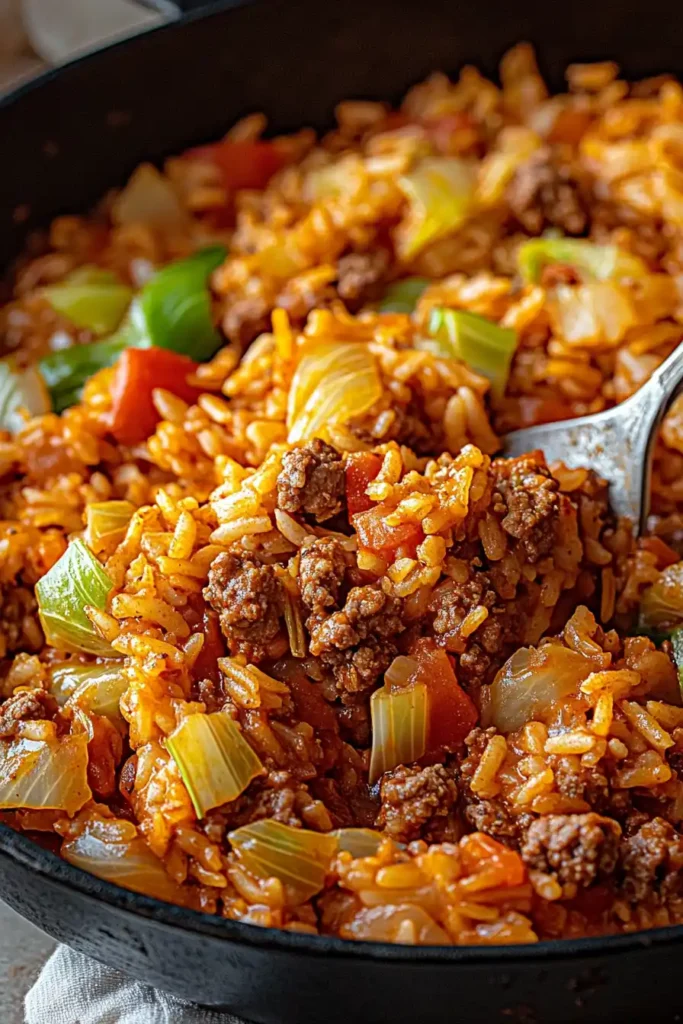 Cajun Cabbage Jambalaya with Ground Beef and Sausage