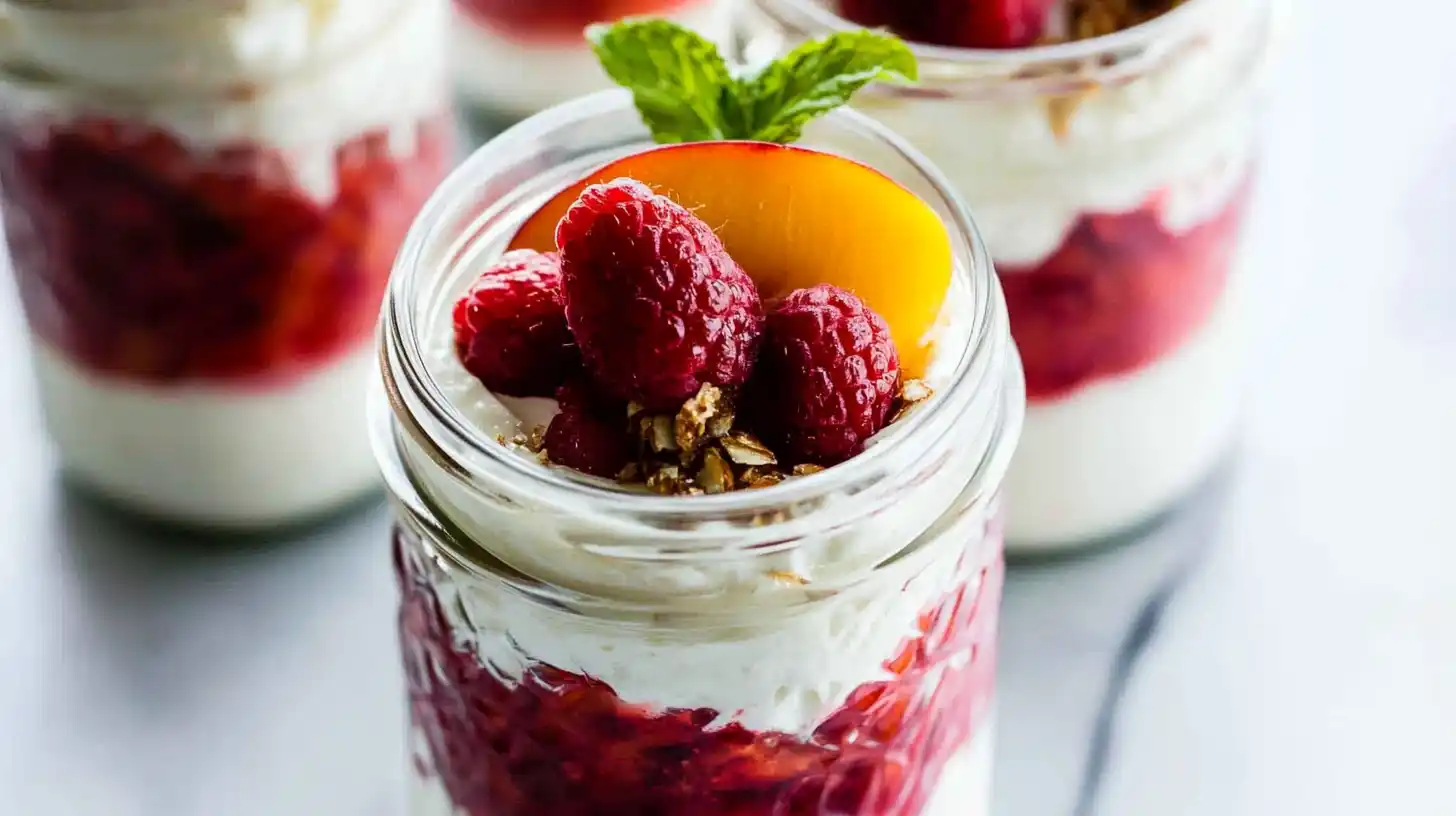 No-Bake Peach Cheesecake Jars