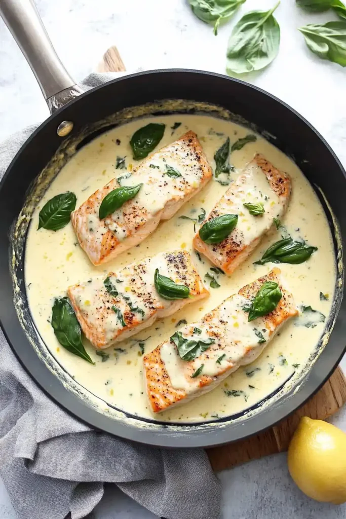 Creamy Lemon Basil Salmon Skillet
