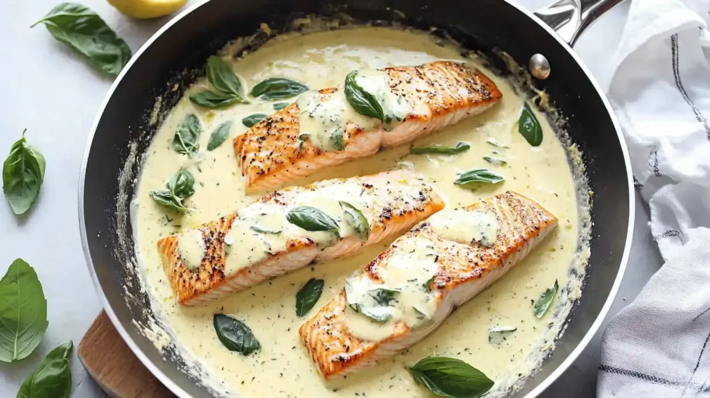 Creamy Lemon Basil Salmon Skillet