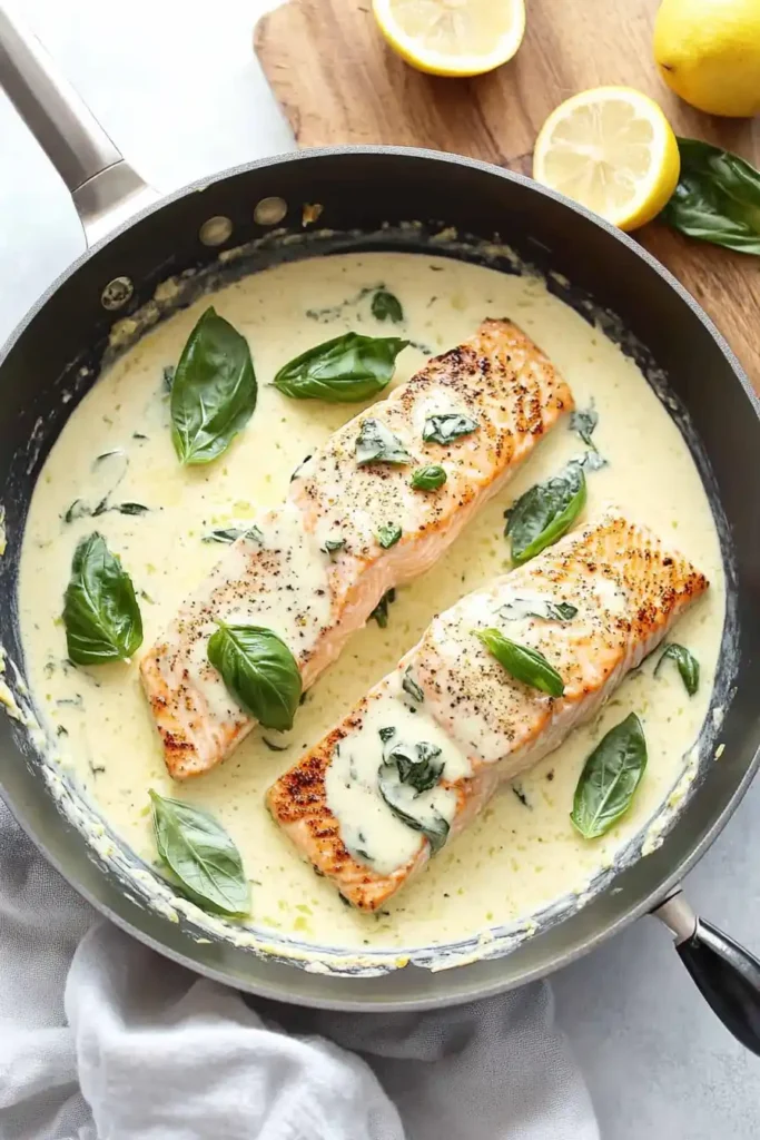 Creamy Lemon Basil Salmon Skillet