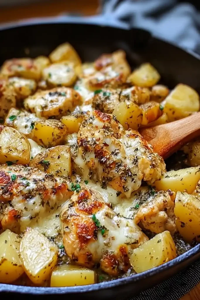 Garlic Parmesan Chicken and Potatoes Skillet