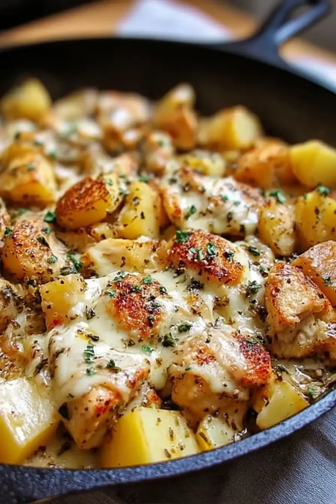 Garlic Parmesan Chicken and Potatoes Skillet