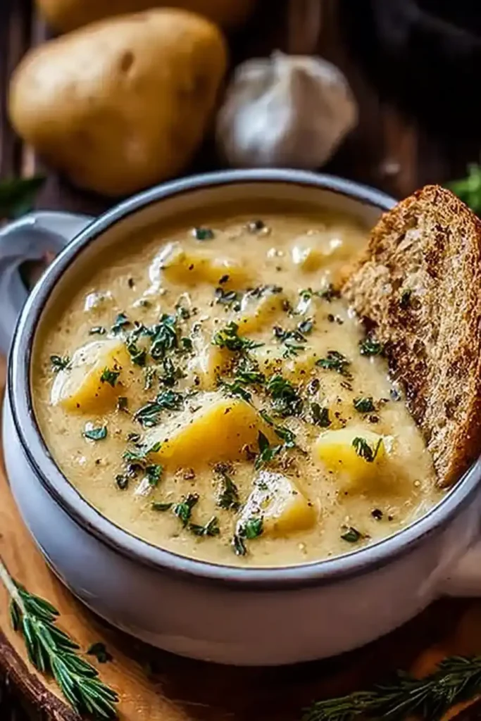 Hearty Cheddar Garlic Herb Potato Soup Recipe