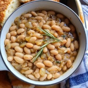 Caramelized Onion White Beans with Rosemary and Balsamic