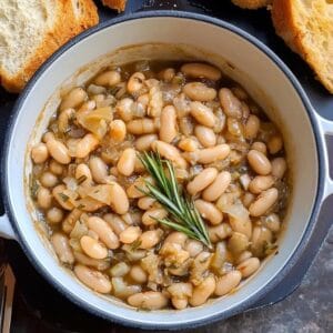 Caramelized Onion White Beans with Rosemary and Balsamic