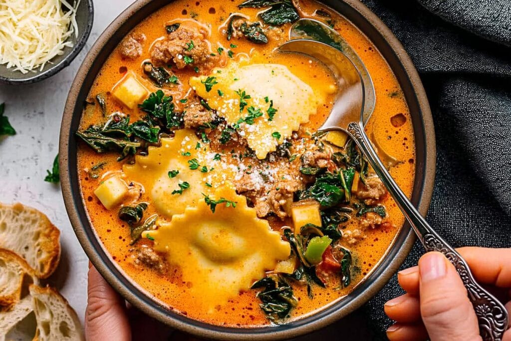Creamy Tuscan Ravioli Soup