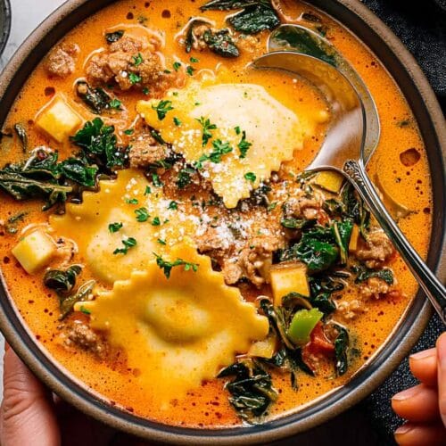 Creamy Tuscan Ravioli Soup