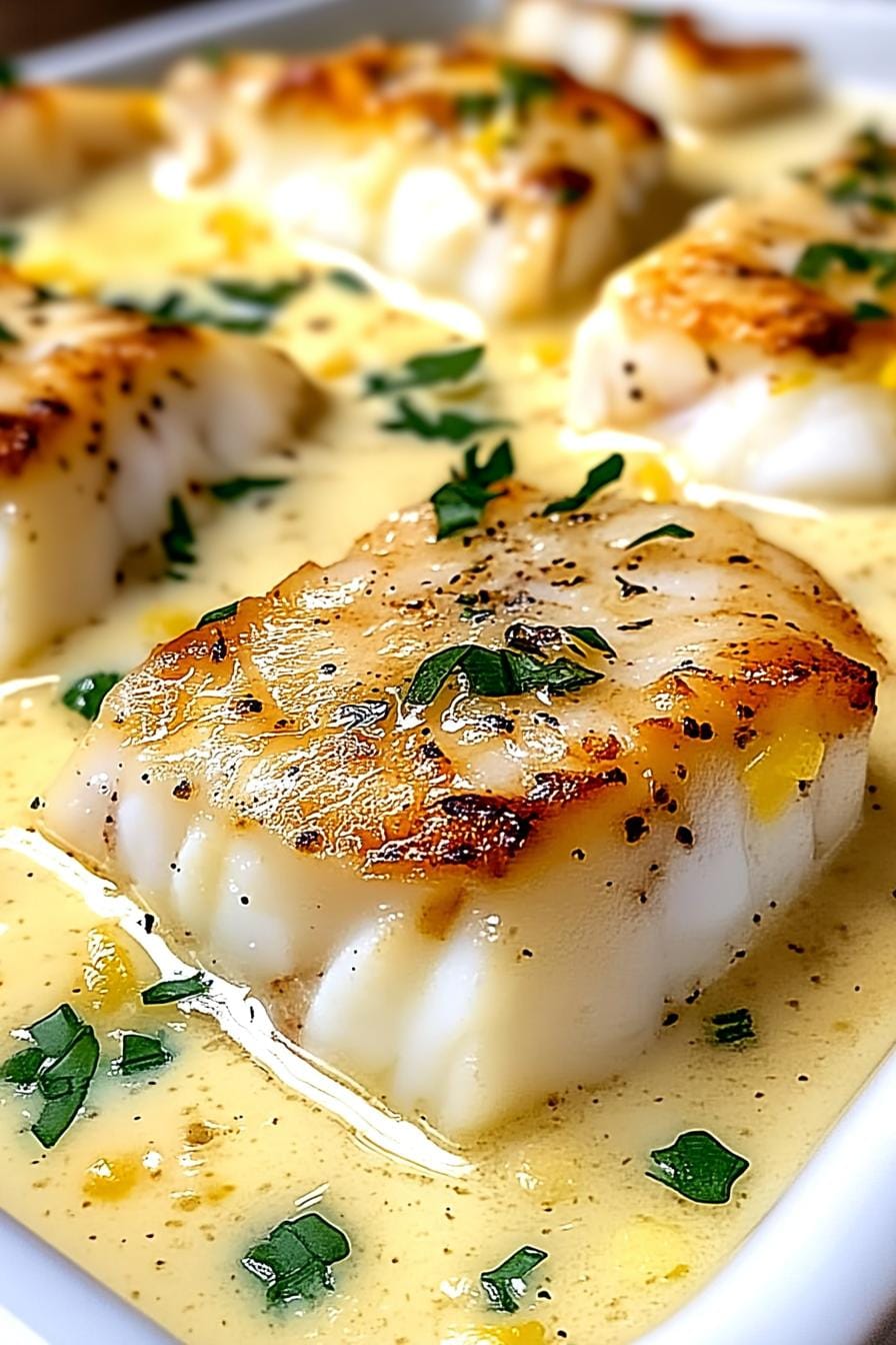 Baked Cod in Coconut Lemon Cream Sauce | Easy Seafood Dinner - Jada Recipes